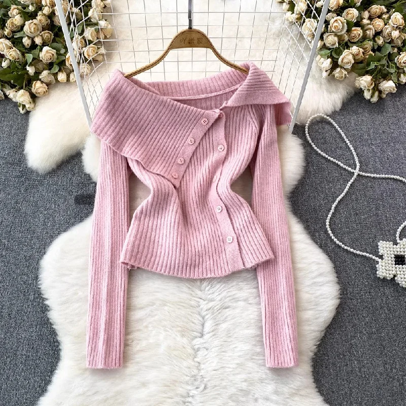 Organic Cotton Women Sweater for an Eco - Friendly Choiceoff-shoulder knitted jacket women's casual sweater      S4099