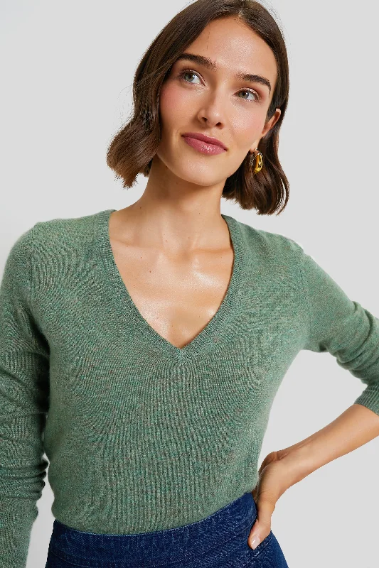 Chunky Knit Women Sweater for Winter WarmthPine Green Cashmere V-Neck Sweater