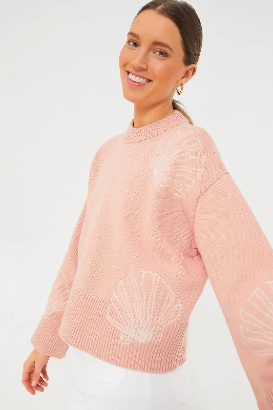 Long - Sleeve Women Sweater with Ribbed CuffsPink Seashells Camille Sweater