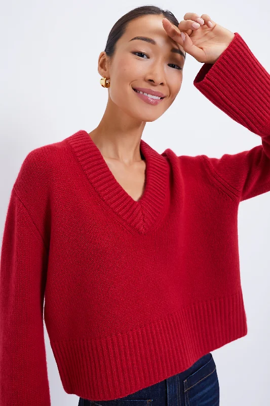 Open - Front Women Sweater for Easy LayeringRed Rory Cashmere V-Neck Sweater