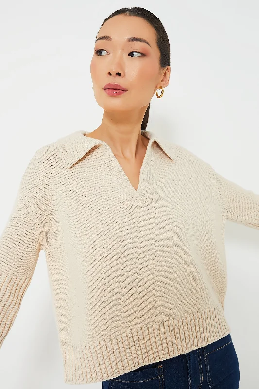 Lightweight Women Sweater for Spring and FallSandstone Brenna Polo Sweater