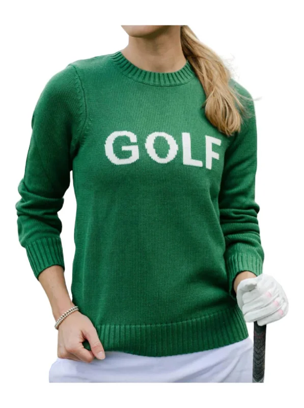 V - Neck Women Sweater to Elongate the NecklineSport Crew Neck Sweater In Golf Green