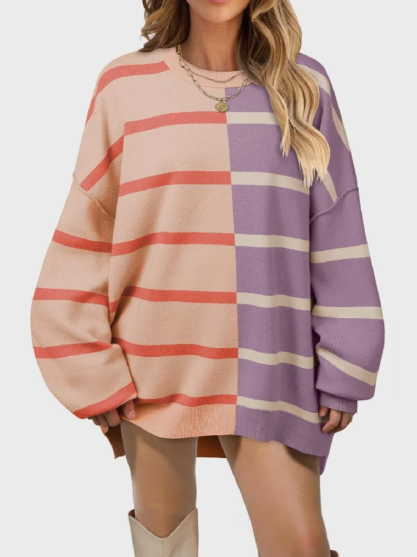 Mock - Neck Women Sweater for a Modern TwistStriped Round Neck Long Sleeve Sweater