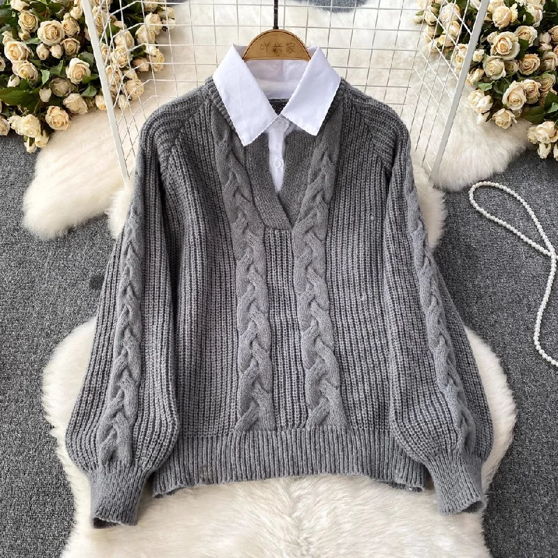 Mock - Neck Women Sweater for a Modern Twistsweater for women knitted sweater top        S4120