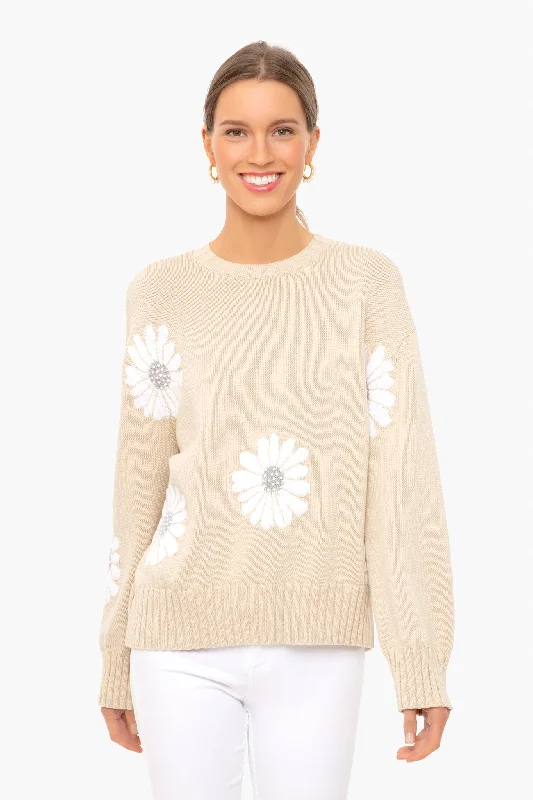 Hand - Knitted Women Sweater with Artisanal CharmTan Miss Daisy Sweater