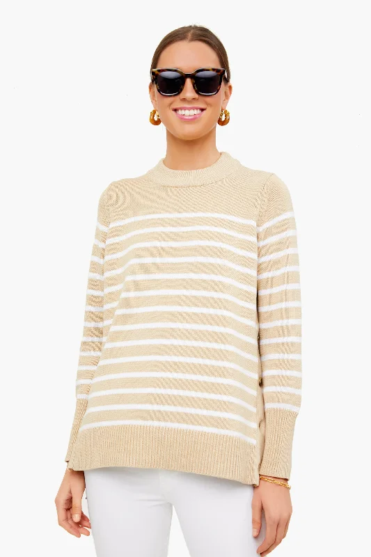 Organic Cotton Women Sweater for an Eco - Friendly ChoiceTan Stripe Bar Harbor Sweater