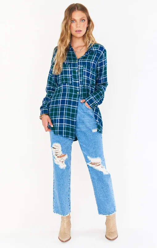 Lightweight Women Sweater for Spring and FallThe Layer Shirt ~ Green and Blue Plaid