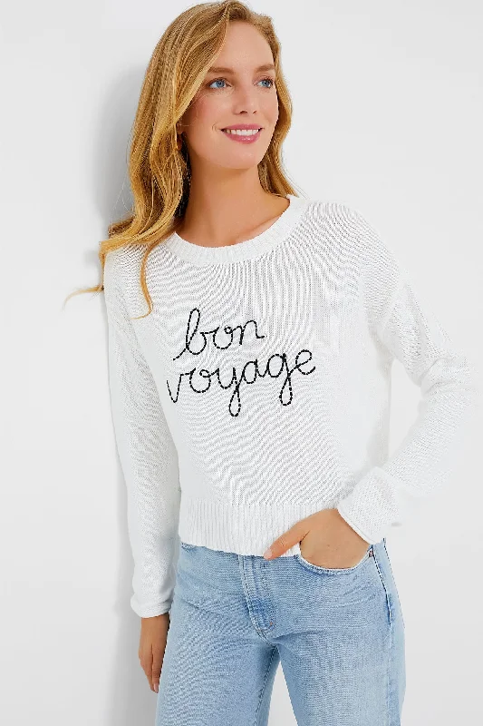 Long - Sleeve Women Sweater with Ribbed CuffsWhite Bon Voyage Sienna Sweater