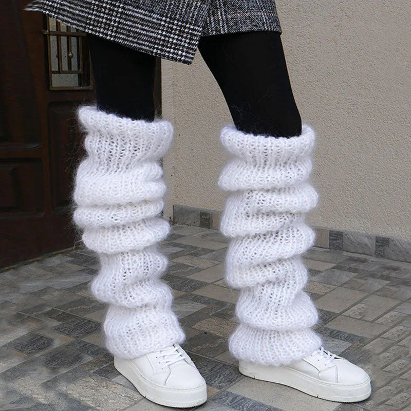 Mock - Neck Women Sweater for a Modern TwistWinter Solid Color Slouchy Thigh High Chunky Knit Leg Warmers