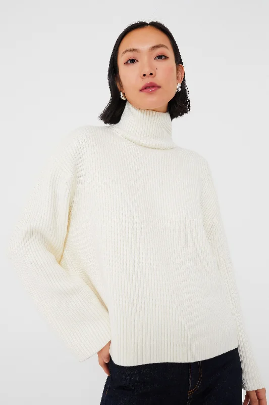 Long - Sleeve Women Sweater with Ribbed CuffsWinter White Knit Helen Sweater