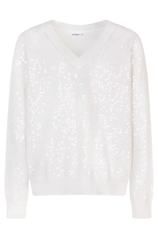 Button - Down Women Sweater for a Versatile LookWomen's Paillette Sequin Sweater In White