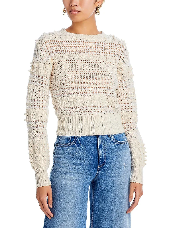 Mock - Neck Women Sweater for a Modern TwistWomens Wool Crochet Trim Crewneck Sweater