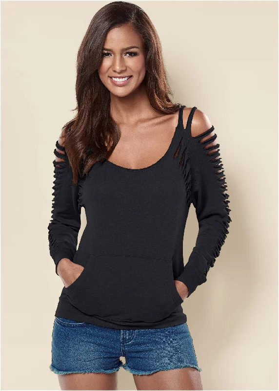 Hooded Women Sweater for Added Comfort and StyleSlash Detail Sweatshirt - Black