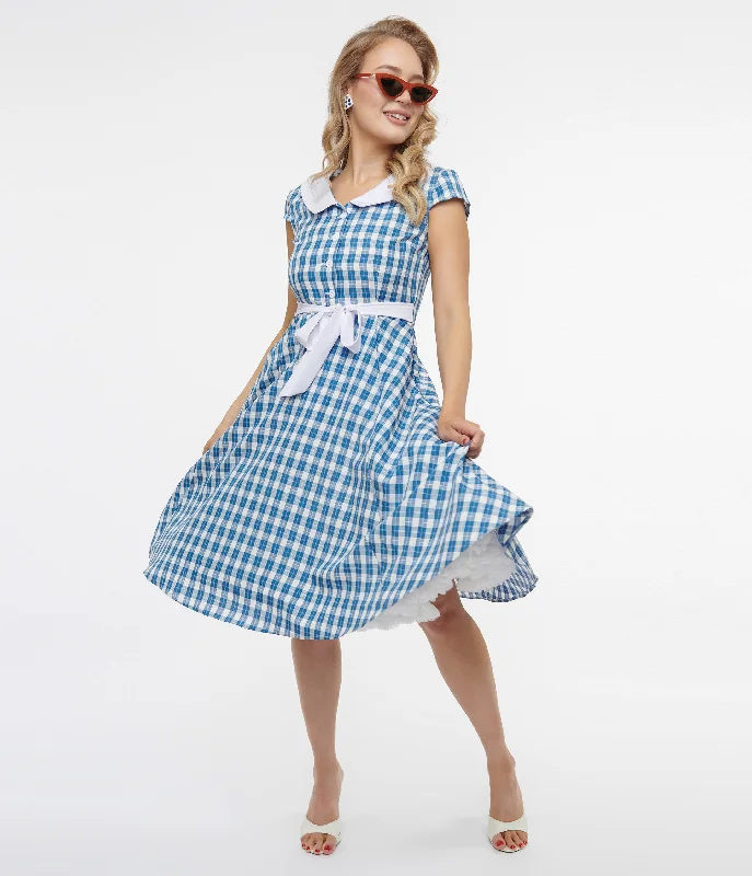 Backless Women Dress for a Sexy and Alluring Look at Evening Events1950s Blue & White Plaid Swing Dress