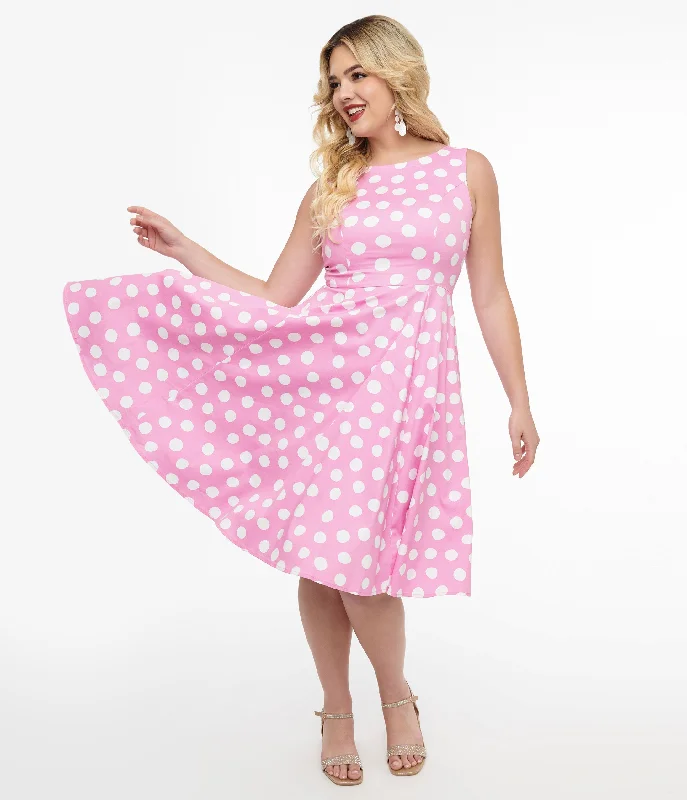 Long - Sleeve Women Dress in Velvet for a Luxurious Winter Look1950s Pink & White Polka Dot Cotton Lyra Swing Dress