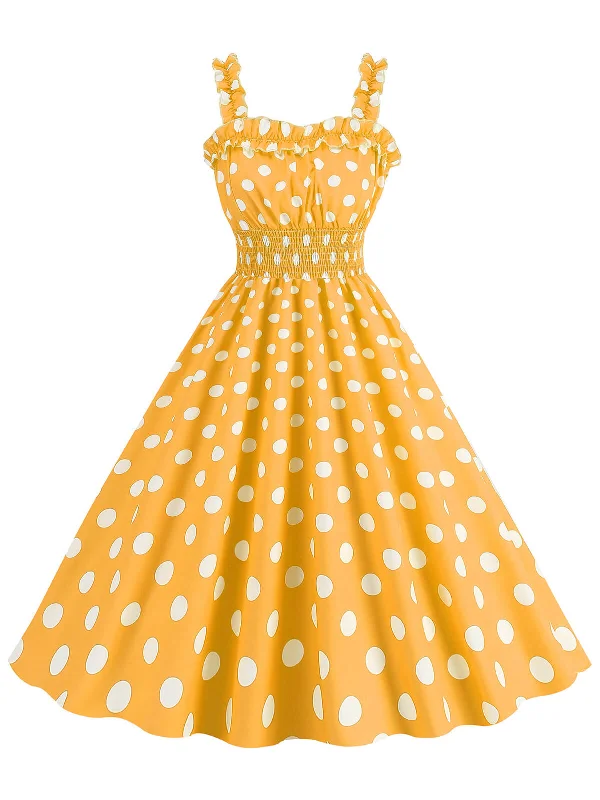 Halter Neck Women Dress to Show Off the Shoulders and Neckline1950s Polka Dot Smocking Strap Dress