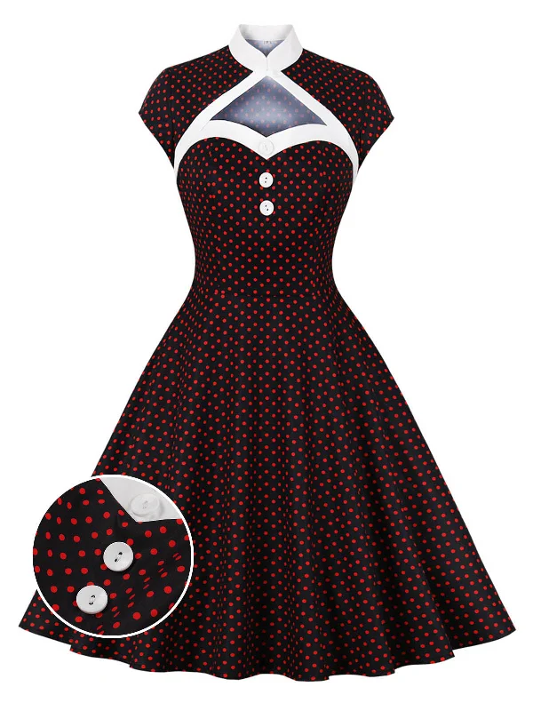 Pleated Women Dress with a Timeless and Elegant Texture1950s Polka Dots Heart Collar Dress