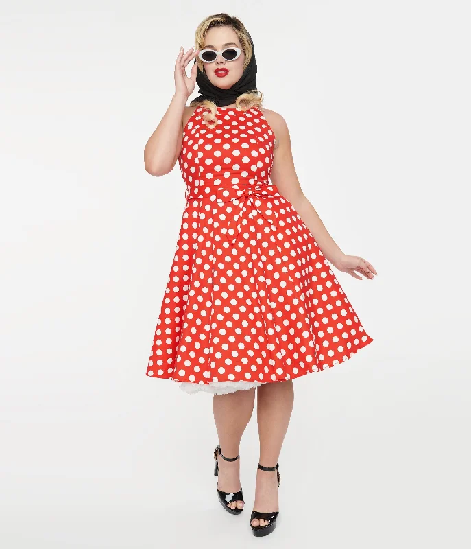 Plus Size Women Dress with a Flattering A - Line Cut for Comfort and Style1950s Red & White Polka Dot Cotton Swing Dress