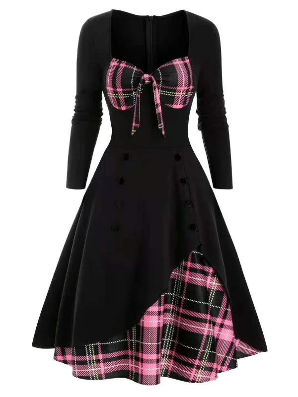 Backless Women Dress for a Sexy and Alluring Look at Evening Events1950s Sweetheart Plaid Patchwork Dress