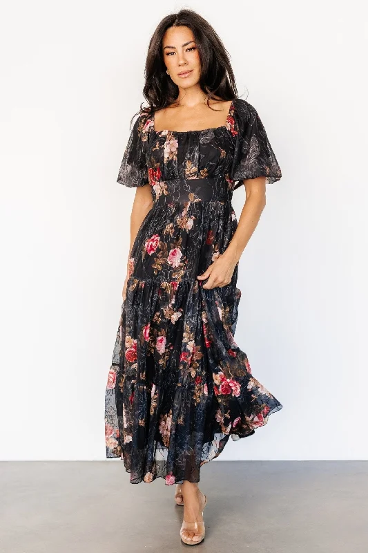 Little Black Women Dress with Sequins for a Glamorous Night OutAnnabeth Midi Dress | Black Floral