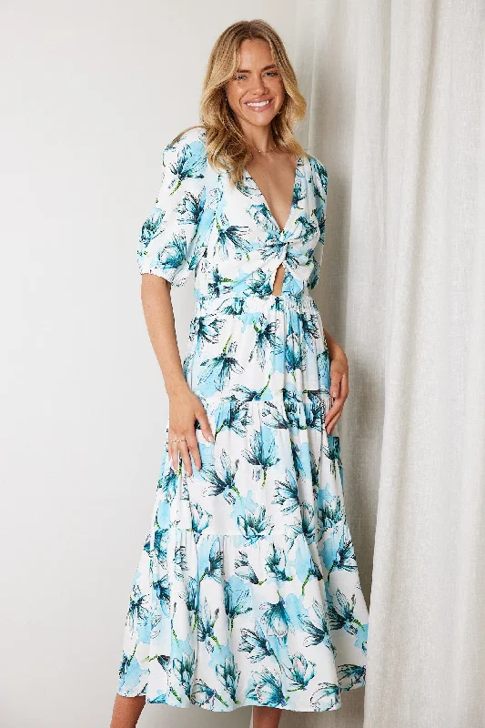 Ruffled Women Dress with Multiple Layers for a Playful and Girly StyleAshlan Dress - Blue Floral