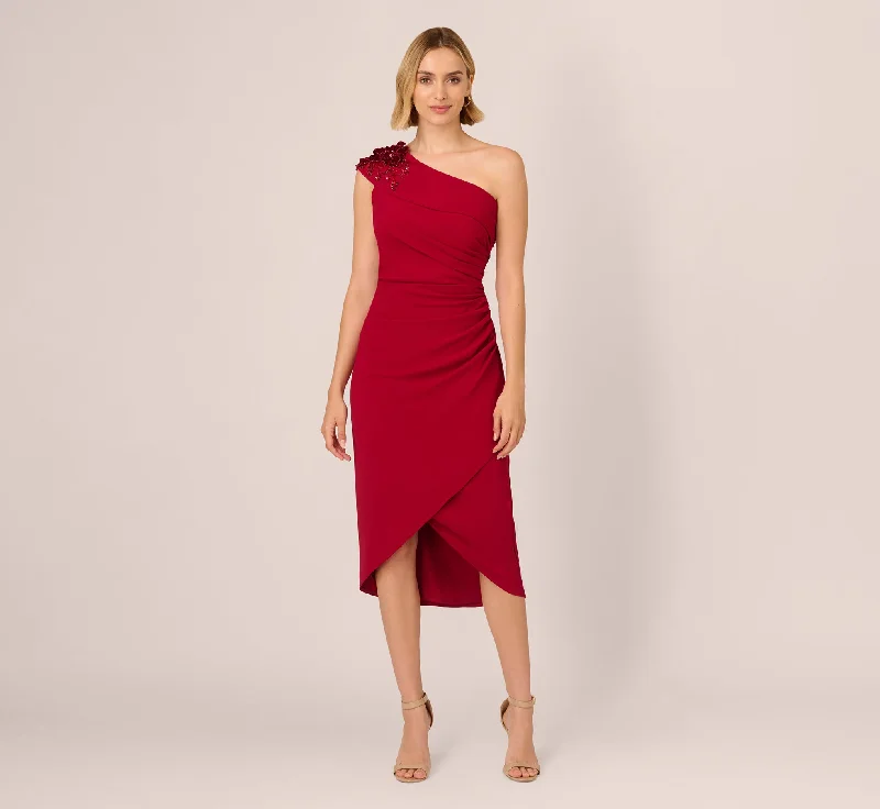 Off - the - Shoulder Women Dress for a Romantic and Feminine LookBeaded Crepe One Shoulder Wrap Dress In Cranberry