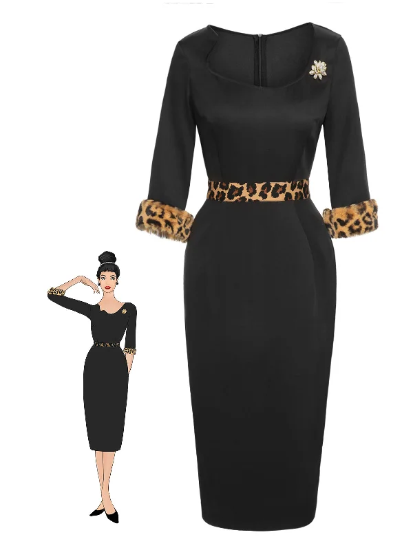 Backless Women Dress for a Sexy and Alluring Look at Evening EventsBlack 1960s Raw Hem Leopard Asymmetric Wrap Dress