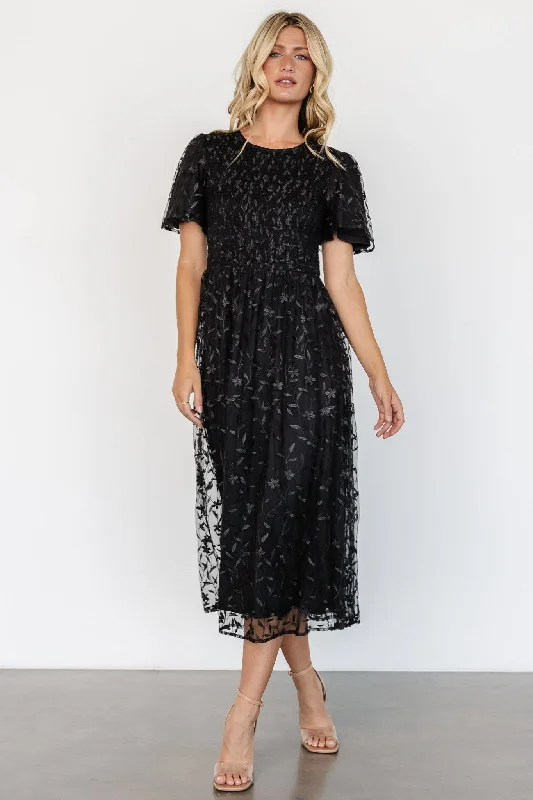 Shift Women Dress with a Simple and Classic Design for Everyday WearCara Embroidered Midi Dress | Black