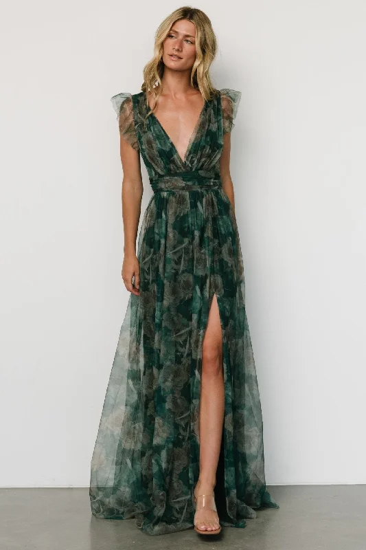 Printed Abstract Women Dress for a Modern and Artistic AppealCarmine Maxi Dress | Green Floral