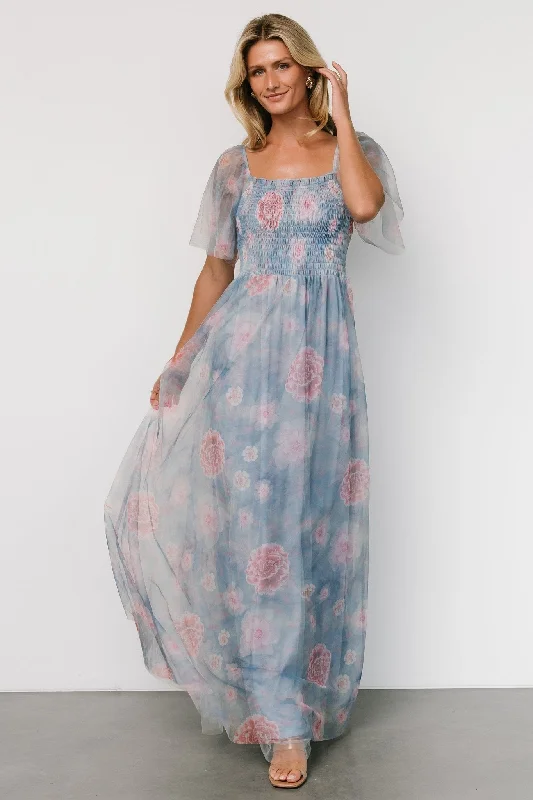 Lace - Embellished Women Dress for an Elegant and Sophisticated AppearanceCassandra Tulle Maxi Dress | Light Blue + Pink Floral