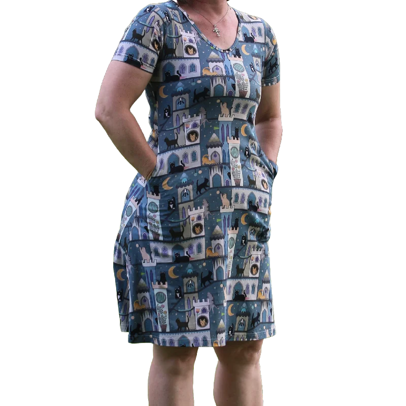 Printed Abstract Women Dress for a Modern and Artistic AppealCats and Castles A-Line Dress (No Waist Seam)