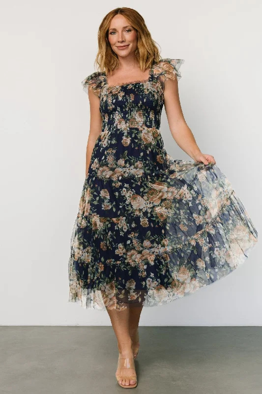 Lace - Embellished Women Dress for an Elegant and Sophisticated AppearanceClementine Tulle Midi Dress | Blue + Golden Floral