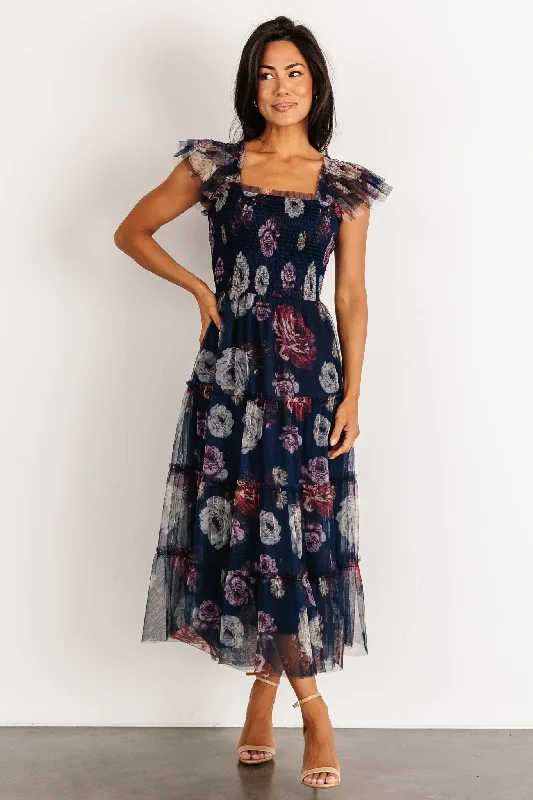 Maxi Women Dress with Floral Print for a Bohemian VibeClementine Tulle Midi Dress | Navy Floral