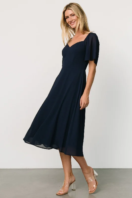 Empire Waist Women Dress to Accentuate the Bust and Conceal the WaistColette Sweetheart Midi Dress | Navy