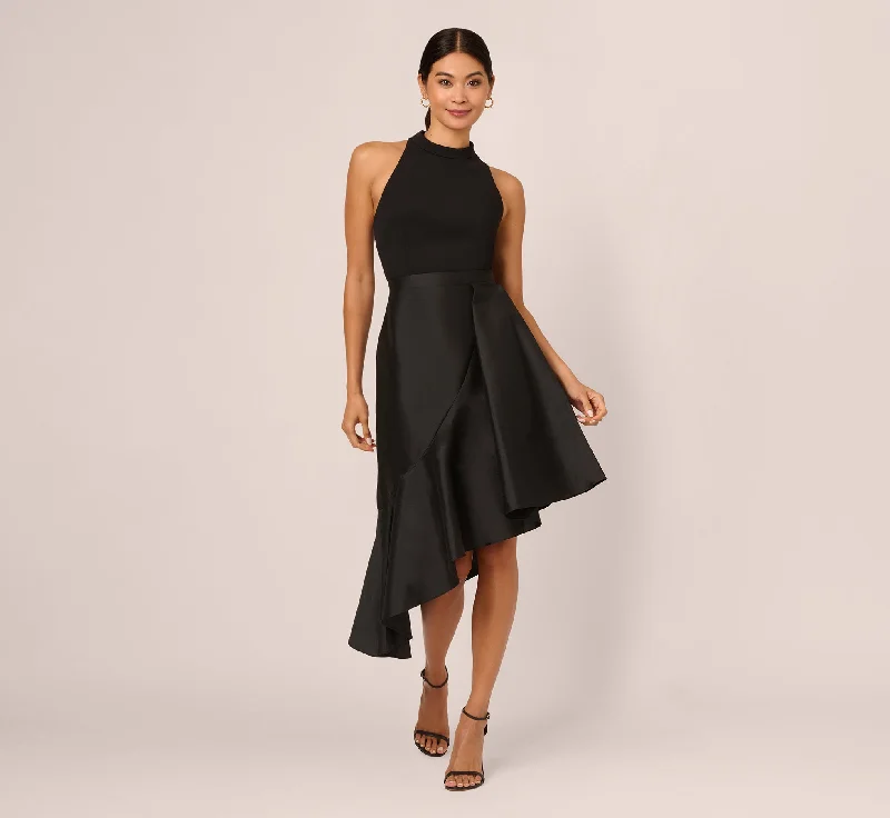 Off - the - Shoulder Women Dress for a Romantic and Feminine LookCrepe Combo Taffeta Dress In Black