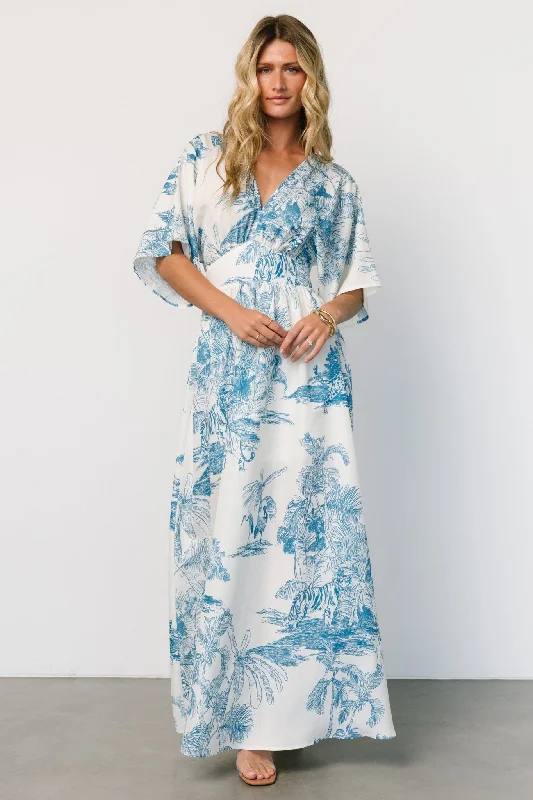 Mermaid - Style Women Dress with a Fitted Silhouette for Special OccasionsDara Maxi Dress | Ivory + Blue Print