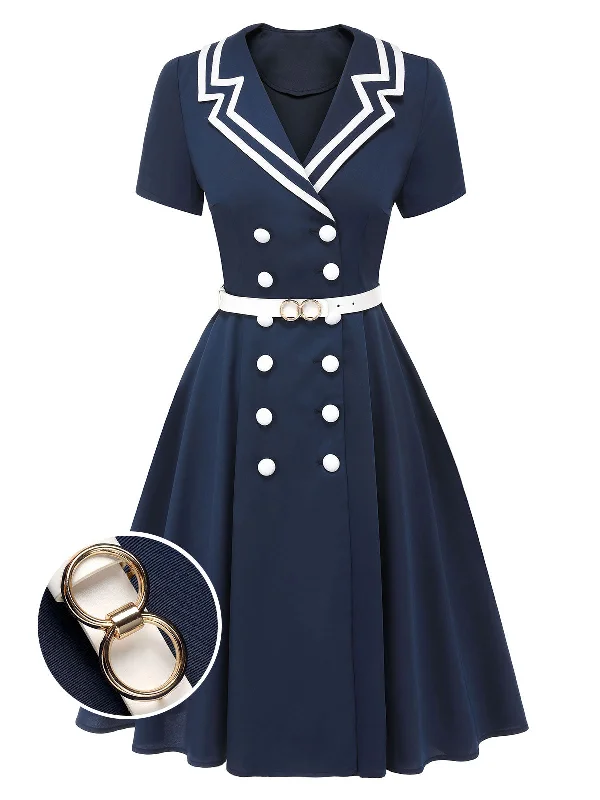 Ruffled Women Dress with Multiple Layers for a Playful and Girly StyleDark Blue 1950s Sailor Style Double Breasted Dress