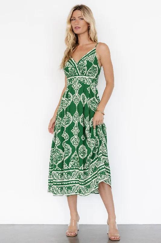 Off - the - Shoulder Women Dress for a Romantic and Feminine LookDelia Midi Dress | Green Print