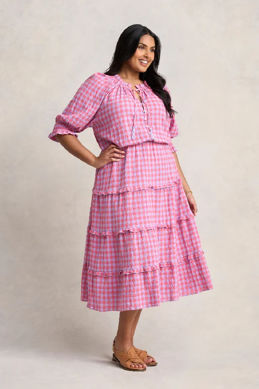 Off - the - Shoulder Women Dress for a Romantic and Feminine LookCotton Gingham Tiered Dress