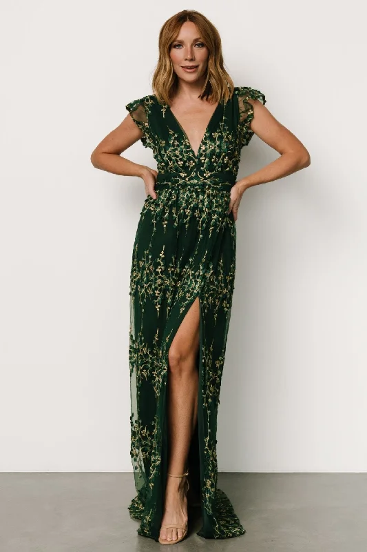 Wrap - Style Women Dress with Adjustable Fit for All Body TypesEva Embroidered Maxi Dress | Green + Gold