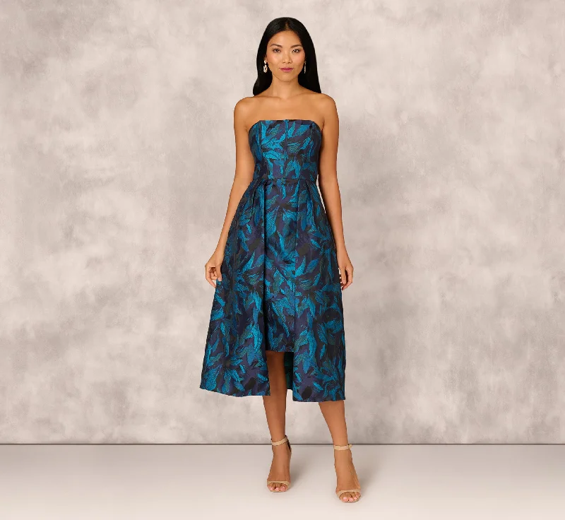 Pleated Women Dress with a Timeless and Elegant TextureFloral Jacquard Midi Dress In Blue Black Multi