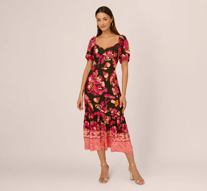 Long - Sleeve Women Dress in Velvet for a Luxurious Winter LookFloral Print Maxi Dress With Puff Sleeves In Hunter Multi