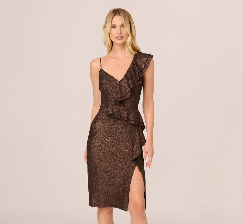 Halter Neck Women Dress to Show Off the Shoulders and NecklineFoiled Knit Midi Dress In Black Bronze