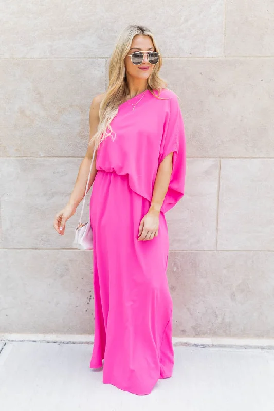 Plus Size Women Dress with a Flattering A - Line Cut for Comfort and StyleFound My Forever Pink One Shoulder Maxi Dress FINAL SALE