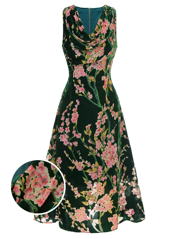 Backless Women Dress for a Sexy and Alluring Look at Evening EventsGreen 1930s Floral Velvet Sleeveless Dress