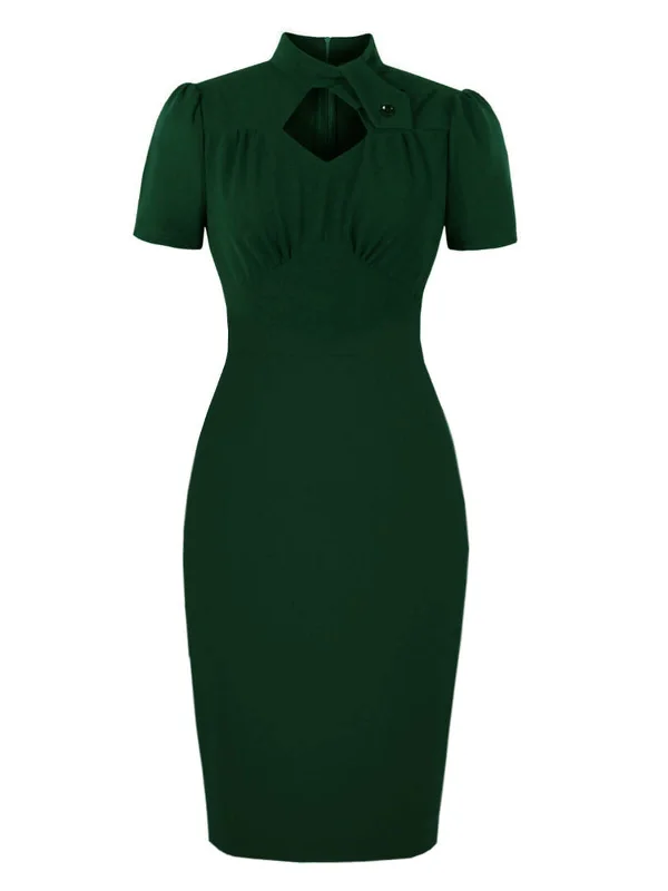 Shift Women Dress with a Simple and Classic Design for Everyday WearGreen 1960s Keyhole Stand Collar Pencil Dress