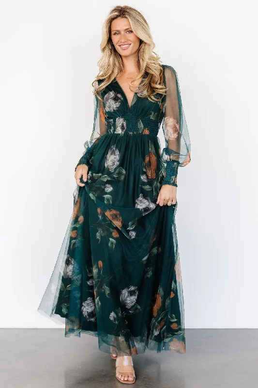 Long - Sleeve Women Dress in Velvet for a Luxurious Winter LookLayla Tulle Maxi Dress | Deep Topaz Floral