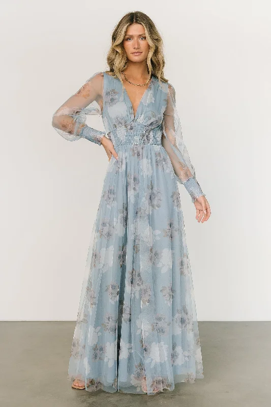 Mermaid - Style Women Dress with a Fitted Silhouette for Special OccasionsLayla Tulle Maxi Dress | Light Blue Floral