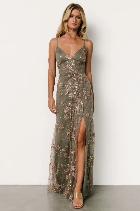 Lace - Embellished Women Dress for an Elegant and Sophisticated AppearanceMarcia Sparkle Gown | Eucalyptus + Rose Gold