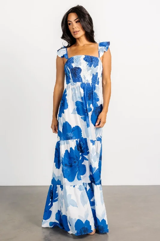 Long - Sleeve Women Dress in Velvet for a Luxurious Winter LookMikaela Maxi Dress | Blue Floral